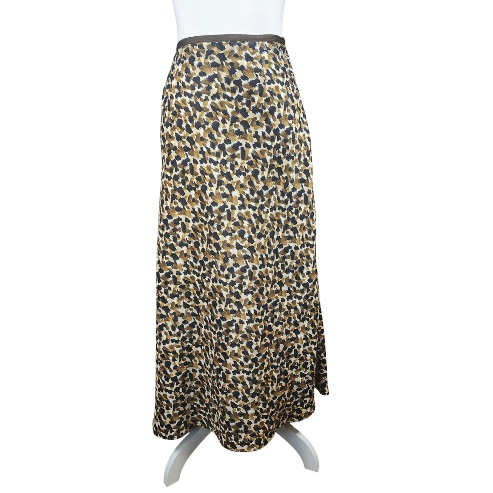 Talbots Linen Silk Maxi Skirt Womens 10 Brown Black Leopard Animal Office Casual