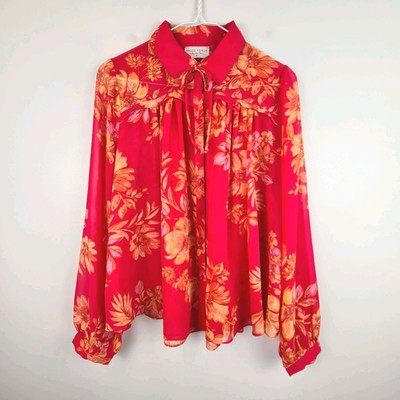 Dress Forum Los Angeles Women's Button Up Long Sleeve Floral Blouse M Pink Top