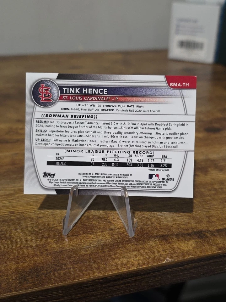 2025 Bowman Chrome Baseball Green Mojo Tink Hence Auto /99 - Image 2 of 3