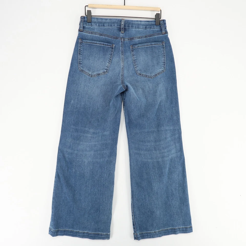 Pantalones de mezclilla para mujer KUT From The Kloth Meg pierna ancha 4 azul tiro alto parche bolsillo Foto 3 de 4