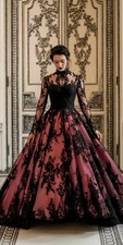 Victorian Gothic Medieval Wedding Dresses Lace Wrap High Neck Design Loose Puffy