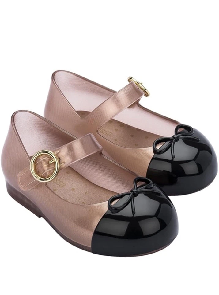 Mini Melissa Sweet Love Puntera Mary Jane Niñas Zapatos Transparente Rosa/Negro Talla 10 Foto 2 de 3