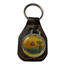Santa Cruz California Keychain Souvenir Key Ring Fob Leather Bonnies Gifts Wharf