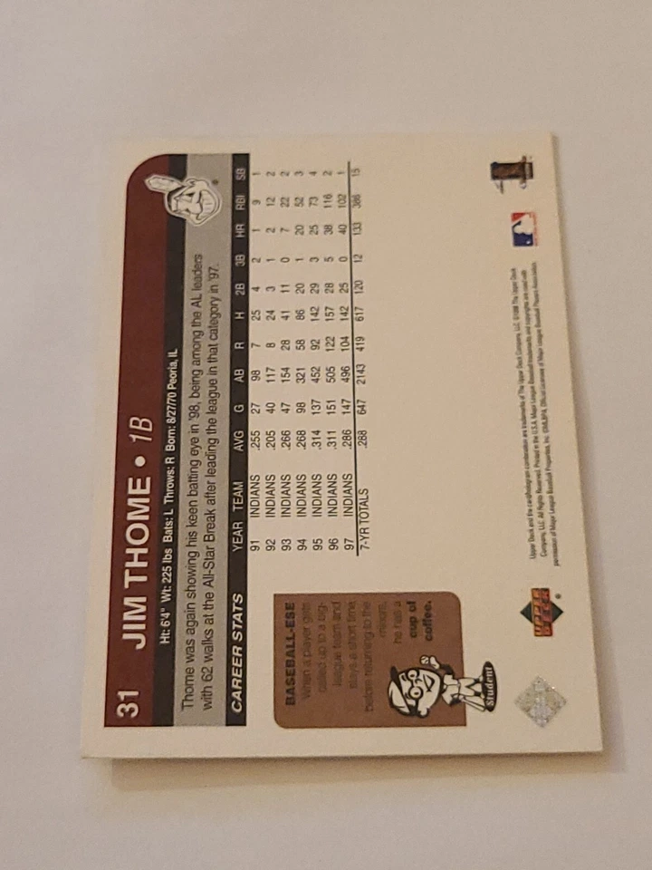 1998 Jim Thome Upper Deck Retro #31 - Image 2 of 2