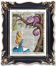 SIGNED Alice In Wonderland Cheshire Cat Dictionary Page Art Print Picture Decor