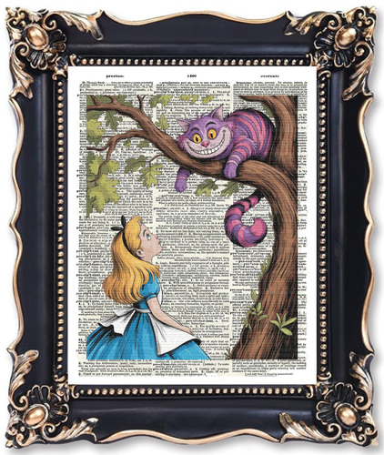 SIGNED Alice In Wonderland Cheshire Cat Dictionary Page Art Print Picture Decor - 第 1/4 張圖片