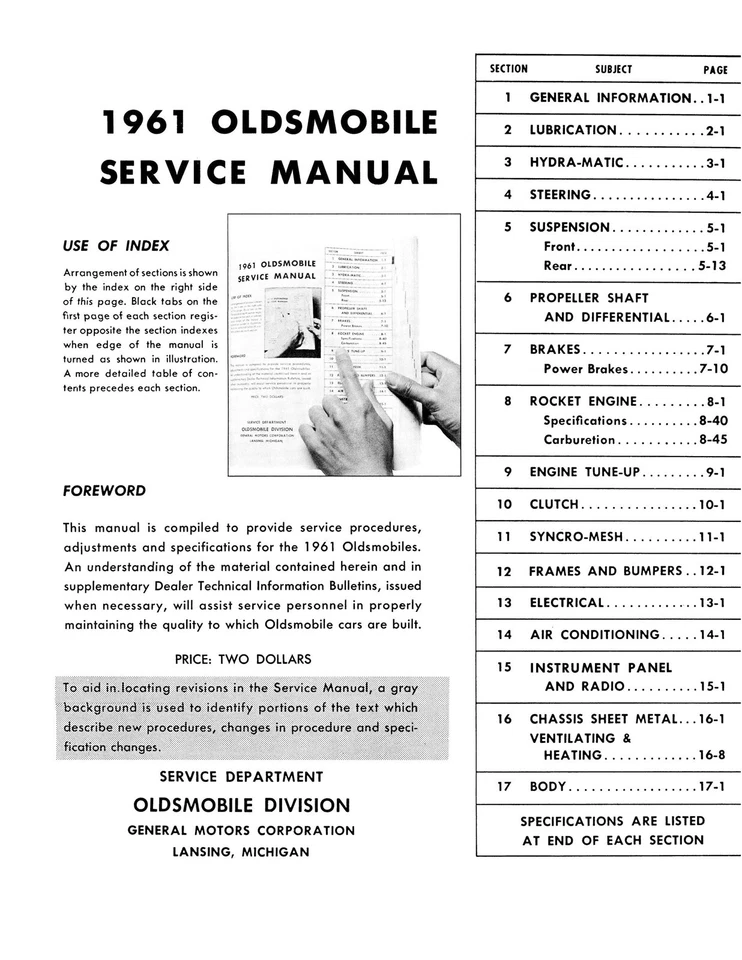 Oldsmobile 1961 manual de servicio - 88, S-88, 98 Foto 2 de 3