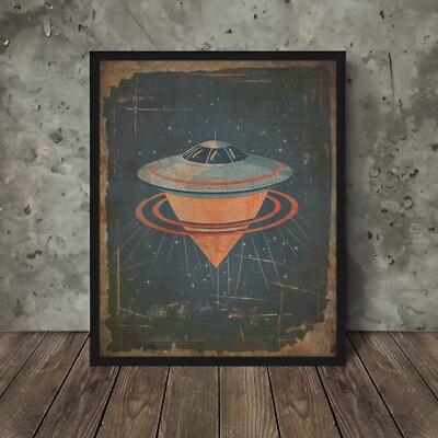 ALIEN UFO VORTEX Wall Art, Retro Sci-Fi Physics Gravity Warp Celestial Poster