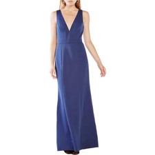 BCBG MaxAzria 'Riva' Navy Blue Satin V-Neck Cutout Back Formal Gown 2 NEW 368