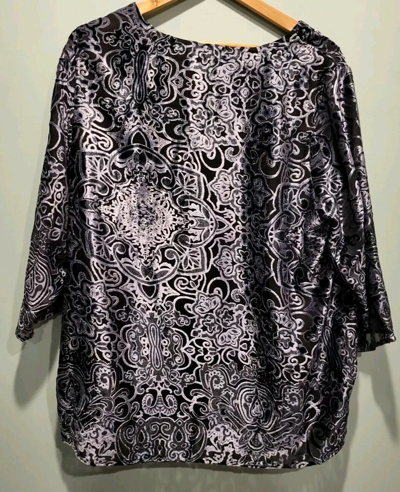 Nuevo Top Violeta & Claire Negro Gris Terciopelo Burnout Manga 3/4 Talla 2X Evento Foto 4 de 4