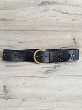 Vintage Brown Leather Women's wide Belt with weaving size 43 inch