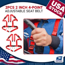 2Set 2" 4-Point Adjustable Racing Seat Belts Harness Safety Shoulder Straps-Red