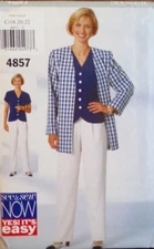 See & Sew Sewing Pattern 4857 Misses Unlined Jacket Top Pants Sizes 18-22 VTG UC