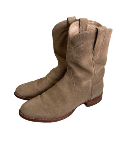 LUXE Tecovas The Shane Cowboy Boots 11 EE Plain Toe Granite Suede Beige Tan Mens - Picture 1 of 14