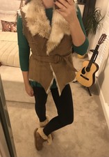 Womens Vila Faux Fur Suede Leather Gilet Waistcode Uk 12 M