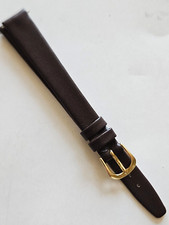 12mm / Long - Dark Brown Genuine Leather Watch Band - Gold Buckle / w Pins