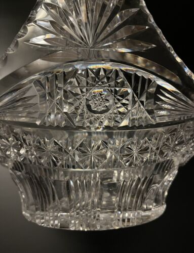 Vintage Bohemian Czech Crystal 9" Basket Hand Cut Heavy 24% Lead Glass Excellent - Picture 2 of 8