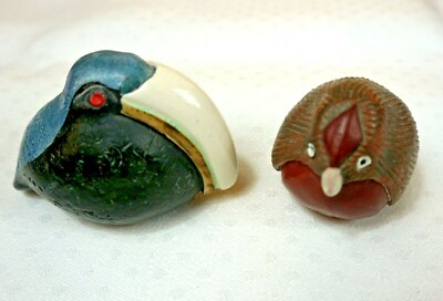  Art Pottery TOUCAN AND QUAIL BIRD Folk Art Hand Painted Impressed mark D Circle