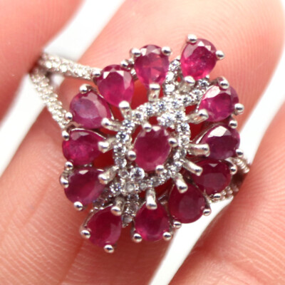 Pink Ruby CZ Ring 925 Sterling Silber Ringgröße 9 Cluster