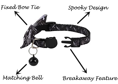 2 Pack Halloween Cat Collar Bowtie, Spooky Kitten Collar with Bell, Bow Tie - Picture 2 of 7