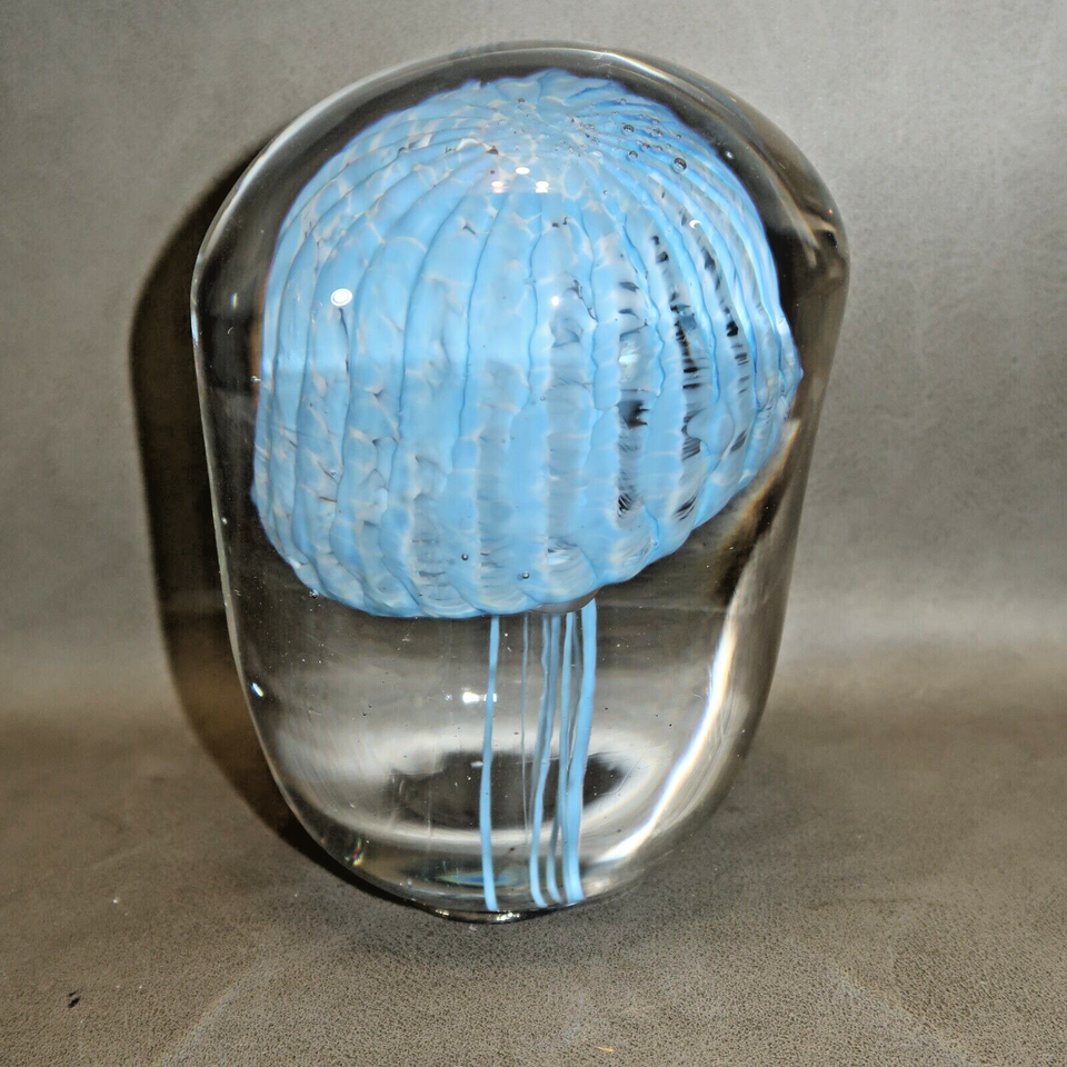 5" Jellyfish Paperweight Light Blue Art Glass Figurine Ocean Sea Fish