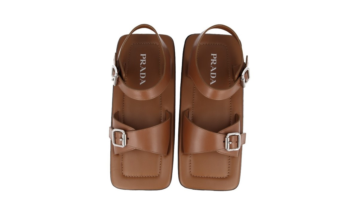 PRADA Leather RUNWAY Square Sandals - 2X3071 Cognac Brown NEW - US