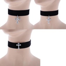 Black Velvet Gothic Choker Cross Charm Necklace Retro Vintage Chockers Punk 90's