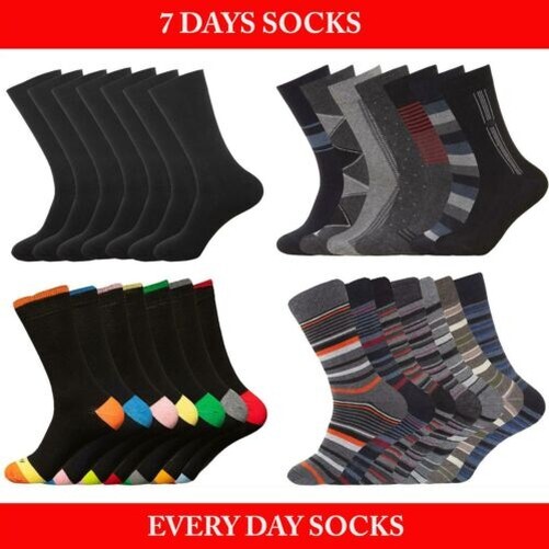 7 Pares Calcetines Hombre Casual de Algodón Trabajo 7 Días la Semana Talla UK