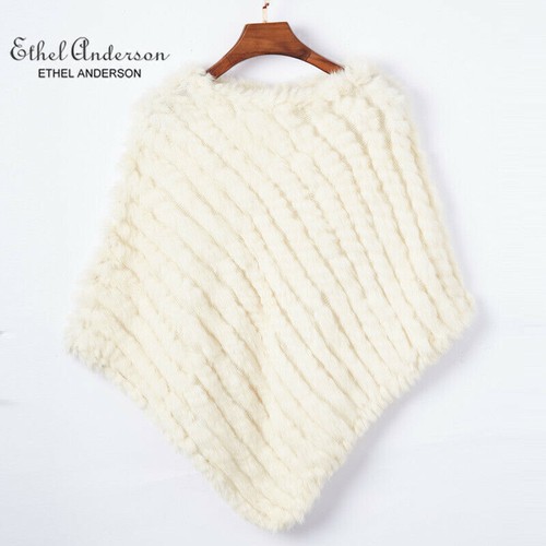 Genuine Rabbit Fur Poncho Vogue Vest Wrap Coat Shawl Funny Bling Design Knitted - Picture 13 of 23