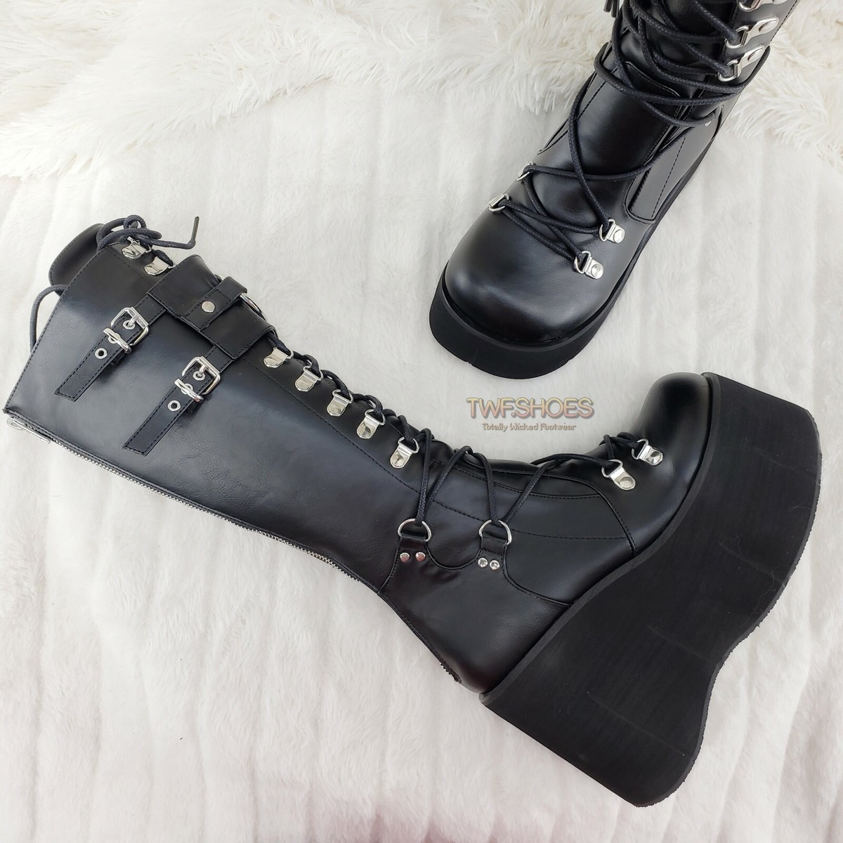 Kera 200 Black Shin Shield Knee Boot Platform Goth Punk Rock