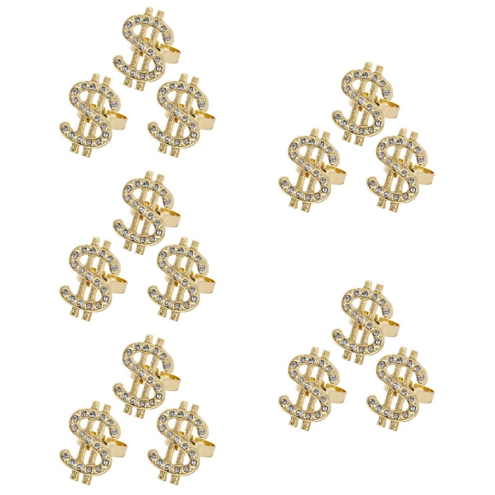 15 Pcs Diamond Ring Metal Lovers Golden Diamond Encrusted Boys Rings