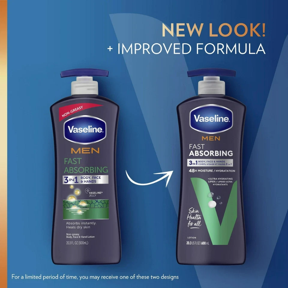 2pk Vaseline Men Fast Absorbing 3-in-1 Face, Hands & Body Lotion for Men, 20.3oz - Image 4 of 4