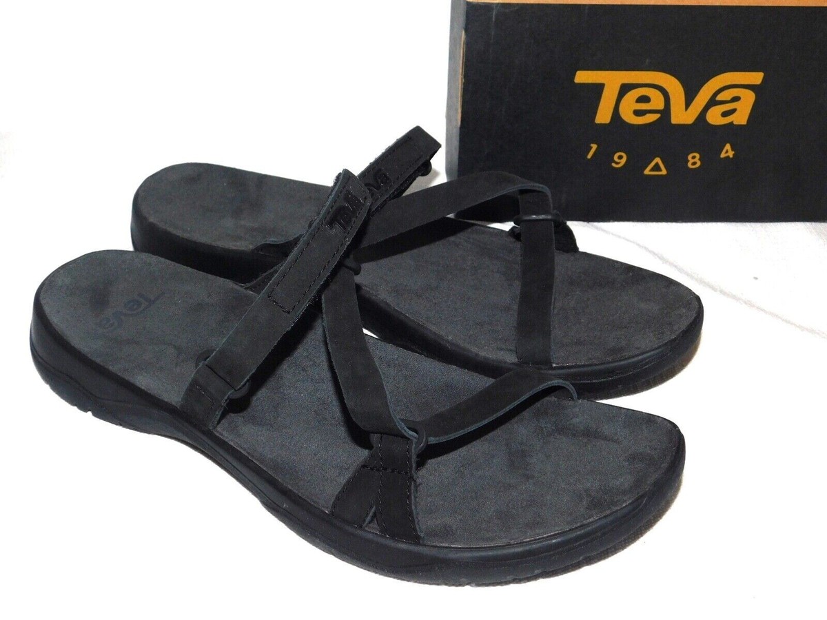 NEW WOMENS SIZE 11 BLACK 1099274 TEVA ELZADA SLIDE LEA LEATHER STRAPPY  SANDALS