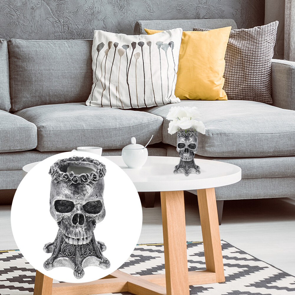 2 Pc Decorative Artware Skull Pen Holder Human Head Pot Office Flower