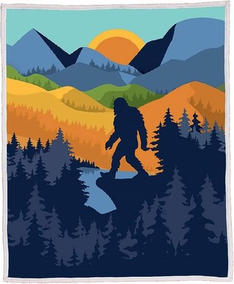 Wilcor Bigfoot Scene Sherpa Blanket 50''x60'' Camping Throw Couch Full, Brown 