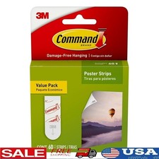 Removable Adhesive Poster Hangers Damage Free Indoor Wall Strips 60 Pack New 0.19 per strip
