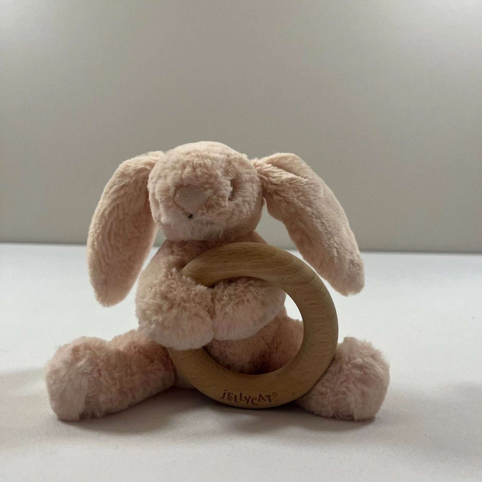 Jellycat Bashful Bunny Wooden Ring Rattle Baby Blush Pink Plush Toy
