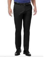 HAGGAR Mens Flat Front Tapered Slim Fit Stretch Pants 32 X 32 Black HC10890