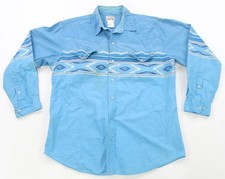 Rare Vintage EXPRESS RIDER Aztec Striped Western Pearl Snap Shirt 90s Y2K Blue L