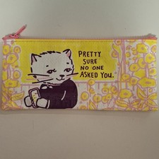 Cat Floral Pencil Case Yellow Pink Zippered Pouch 'No One Asked You'