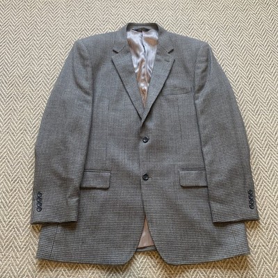 Joseph Feiss *Gold Men Blazer 44L Houndstooth Blue Gray Sport Coat Lambswool