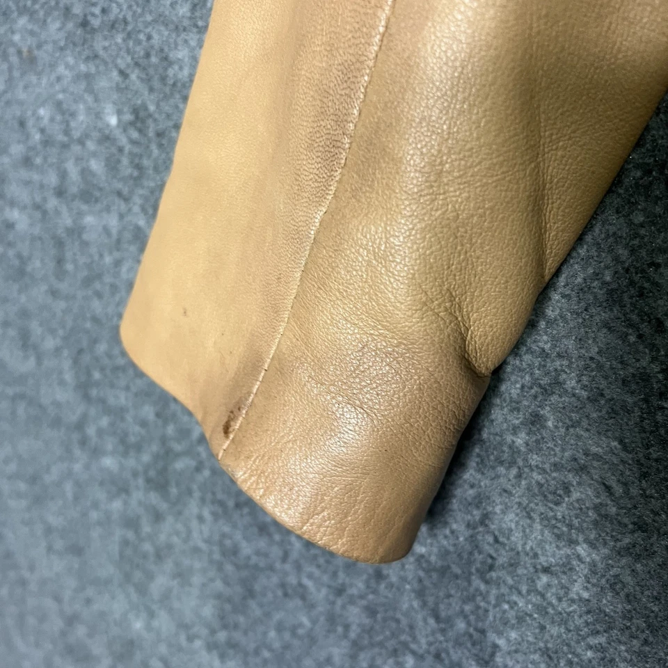 Chaqueta de cuero para mujer Elie Tahari talla XS marrón camel con cremallera completa motociclista Foto 4 de 4