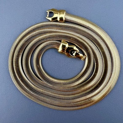 Vintage Monet Necklace Flat Snake Chain Polished Gold Tone 30 