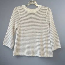 Per Se by Carlisle Sweater Women's Large Beige Pullover Open Crochet
