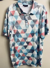 Yatta Golf Polo Mens L Geometric Loud Print Performance Stretch Short Sleeve