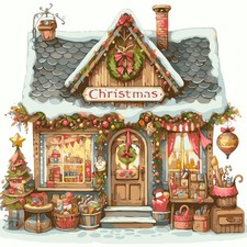 Christmas House Shop DIY Paint by Numbers Kit for Adults 16x16 Inch Wall Art