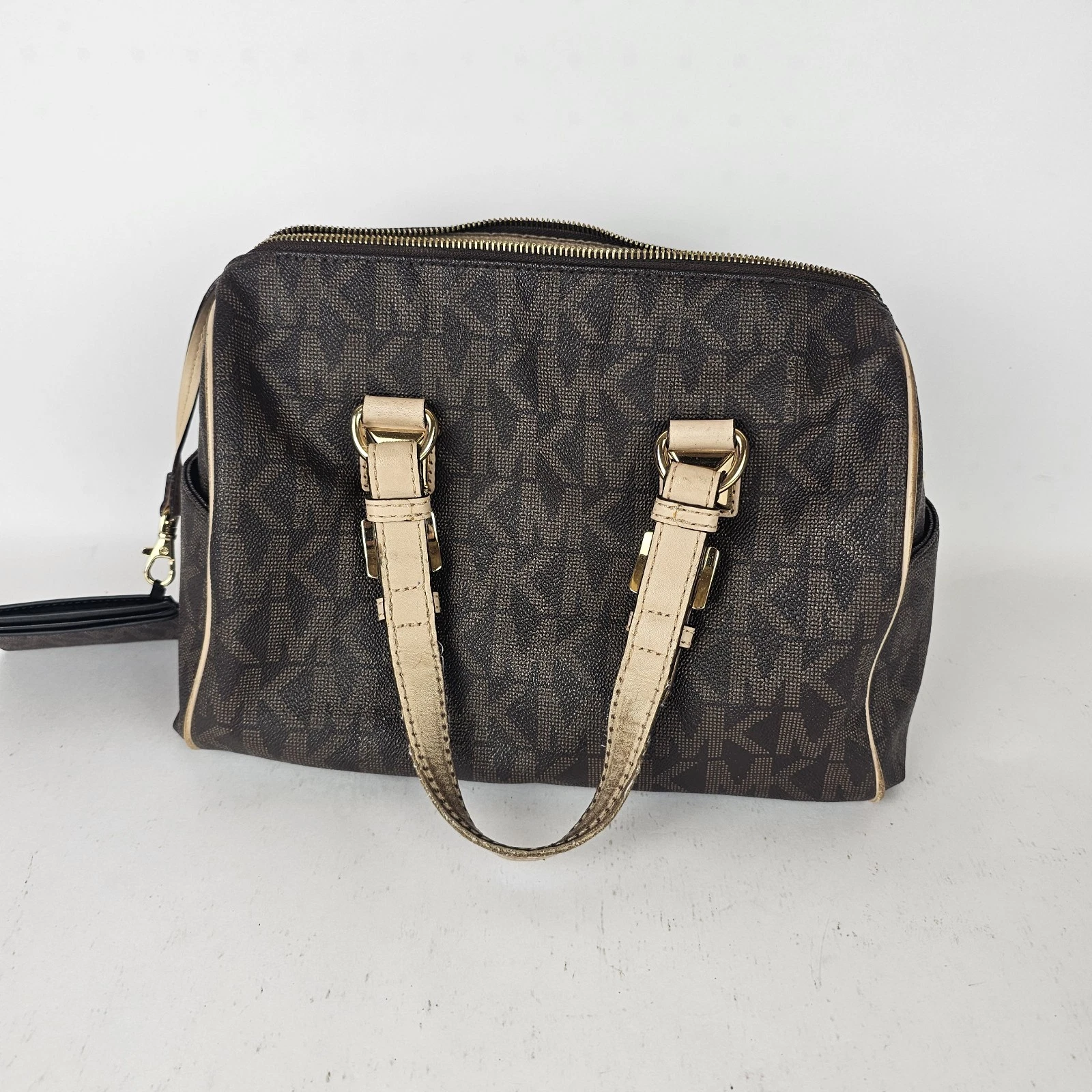 Borsa a tracolla Michael Kors Avril taglia piccola marrone da donna con portafoglio piccolo