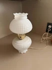 Charming Vintage White Hobnail Milk Glass Table Lamp, Electric Corded - Working
