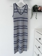 Gap Grey & White Striped Ribbed Knit Sleeveless Midi Dress Size XS Petite