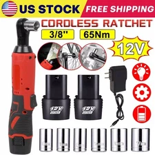 3/8" Electric Cordless Ratchet Right Angle Wrench Impact Power Tool W/ 2 Battery